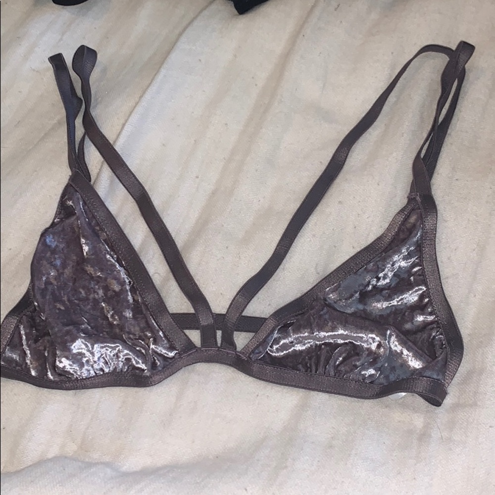 grey velvet strappy bralette